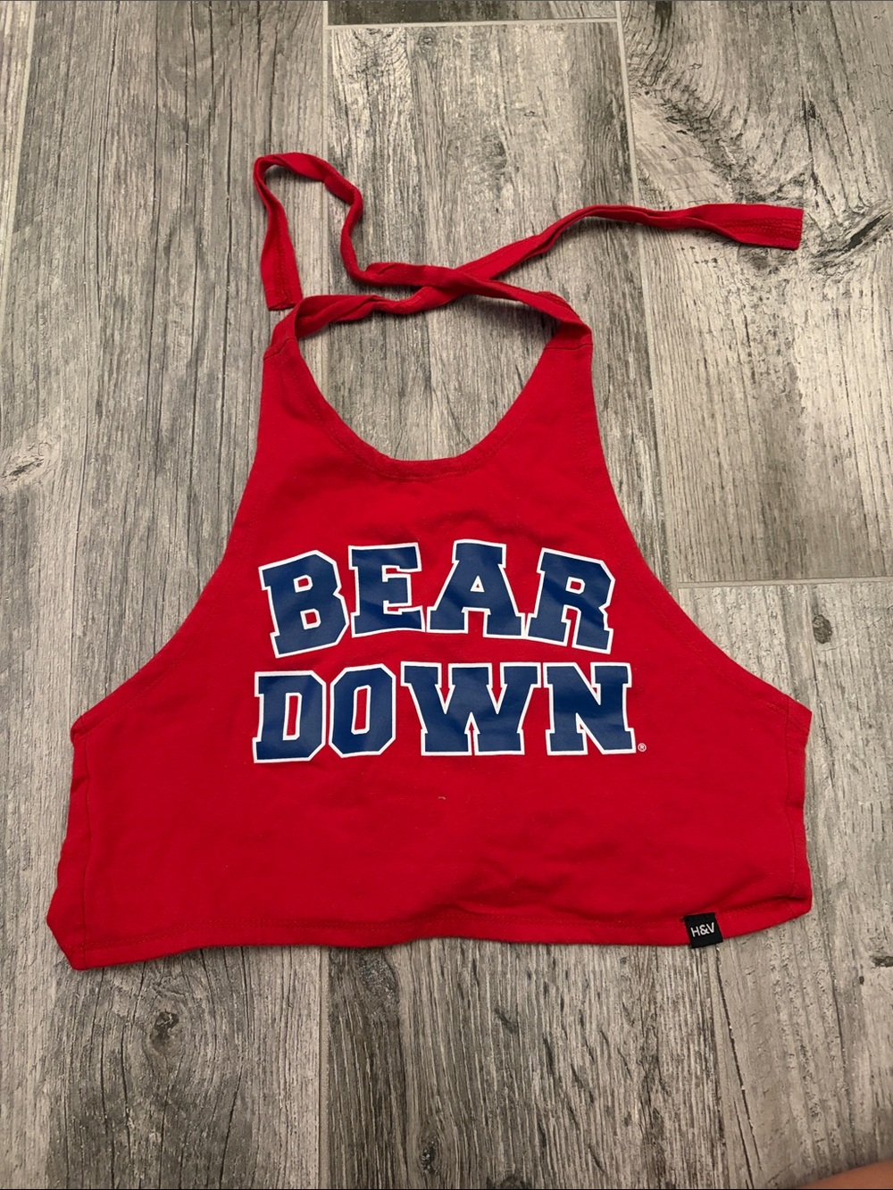 Red 'Bear Down' Halter Crop Top